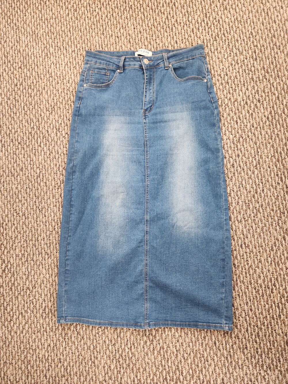 Wax Jean Blue Denim Maxi Skirt with Faded Front Casual Minimalist Streetwear Y2k